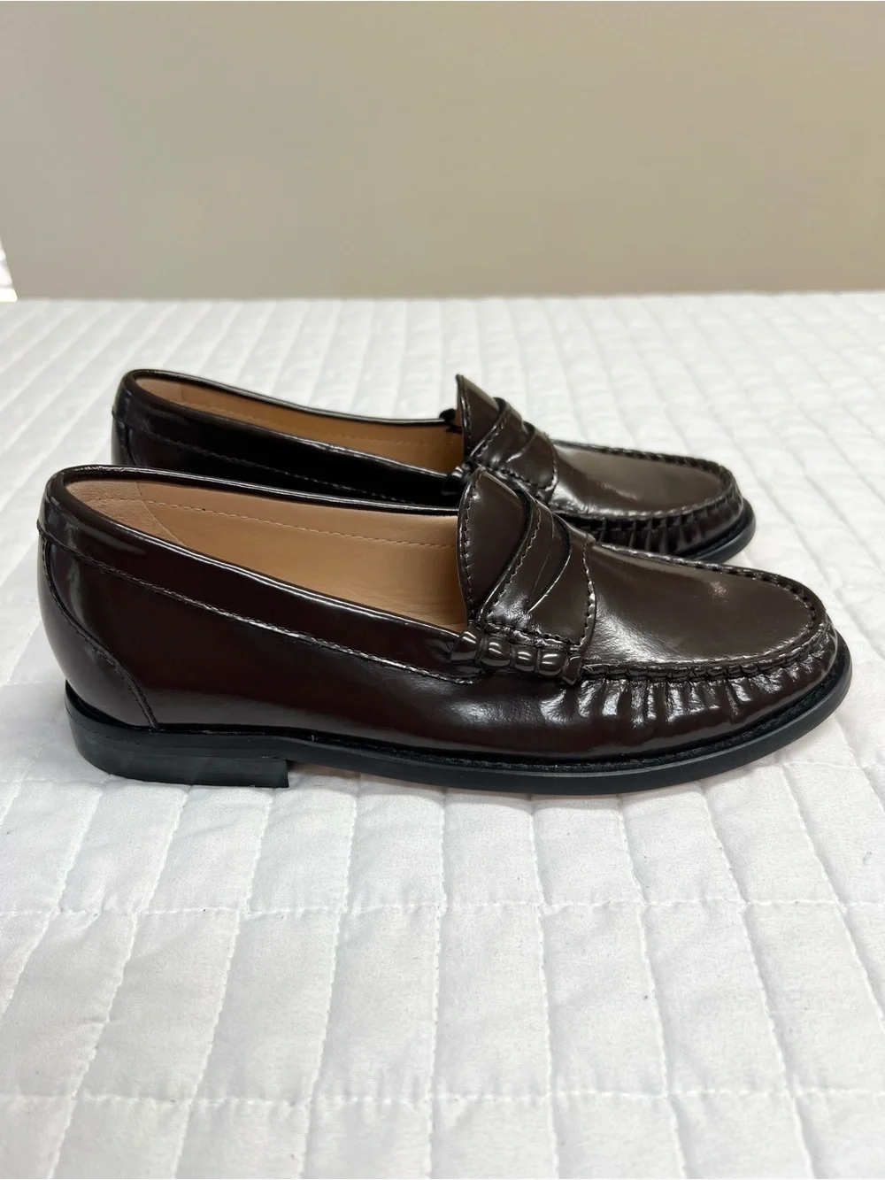 J. Crew New Winona penny loafers Italian spazzolato leather Cocoa Berry Size 5